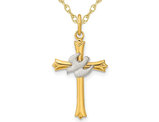 Yellow Plated Sterling Silver Dove Cross Pendant Necklace with Chain